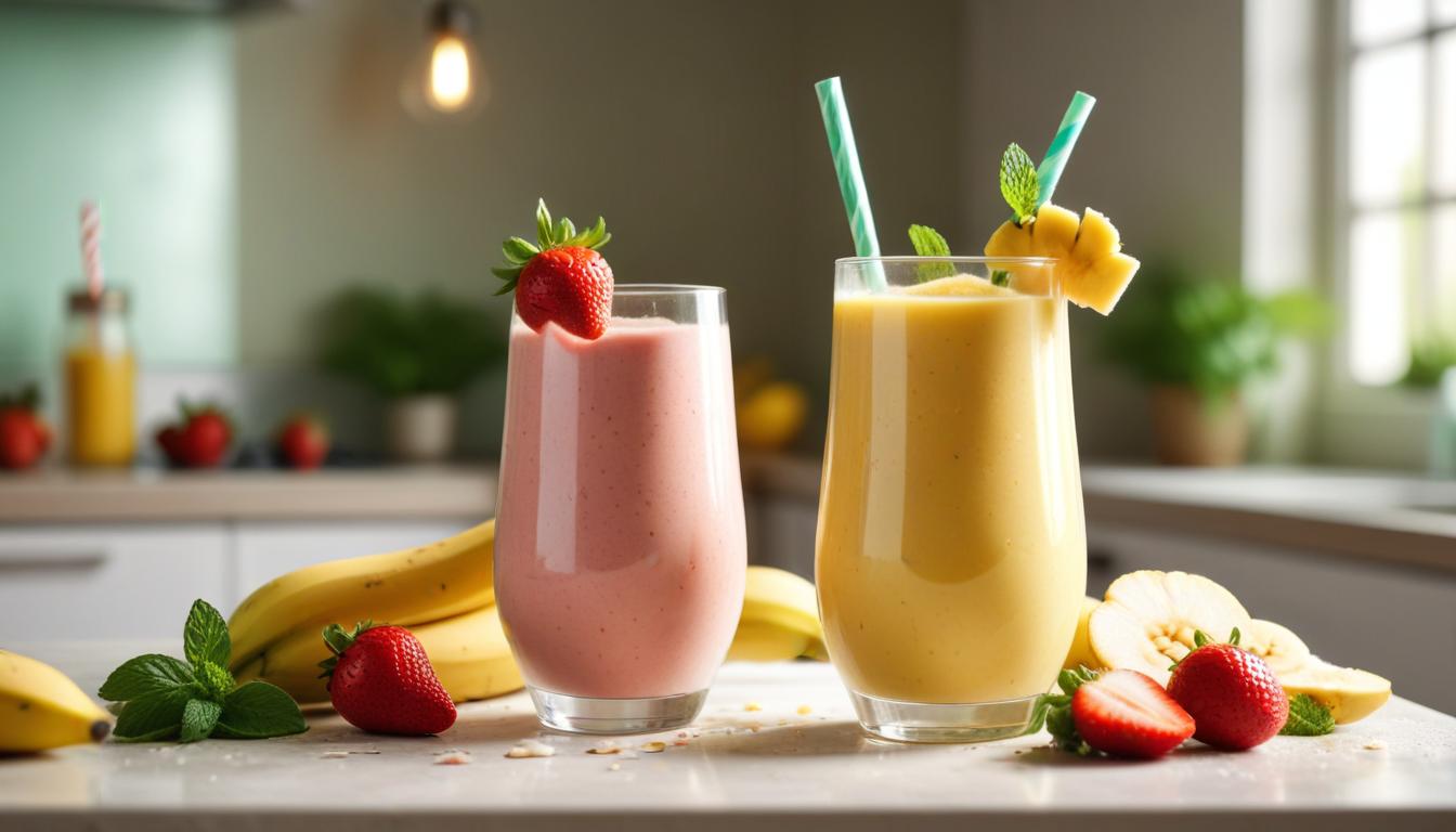 Renkli Muz, Çilek ve Yoğurt Smoothie